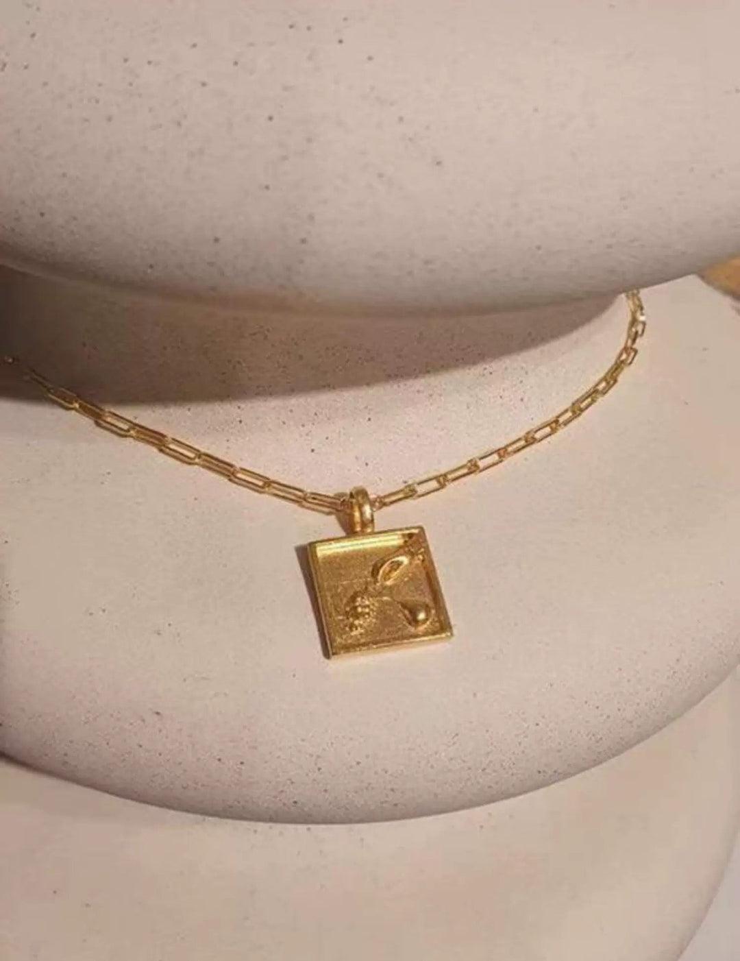 Vintage Gold Embossed Square Necklace - Gembea Jewelry