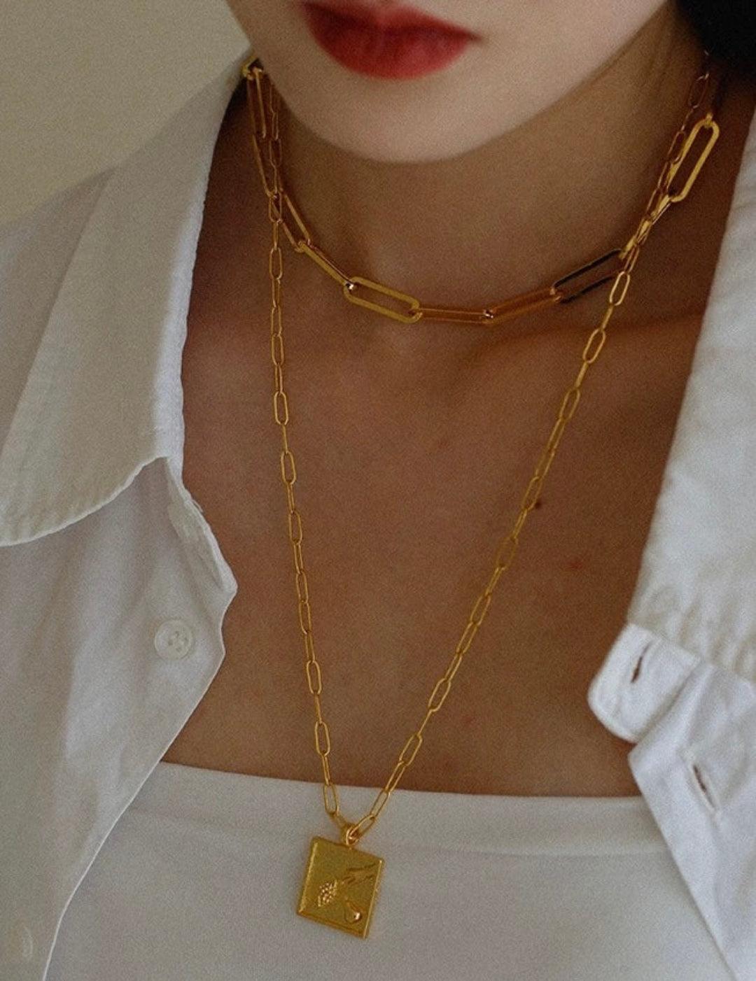 Vintage Gold Embossed Square Necklace - Gembea Jewelry