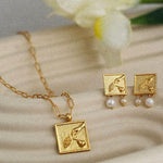 Vintage Gold Embossed Square Necklace - Gembea Jewelry