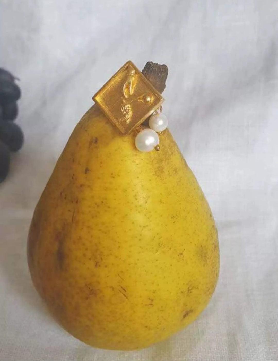 Vintage Gold Embossed Square Pearl Earrings - Gembea Jewelry