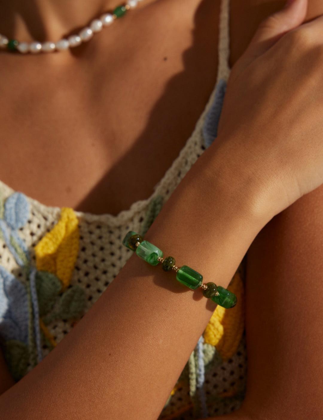 Vintage Green Resin Stone Bracelet - Gembea Jewelry