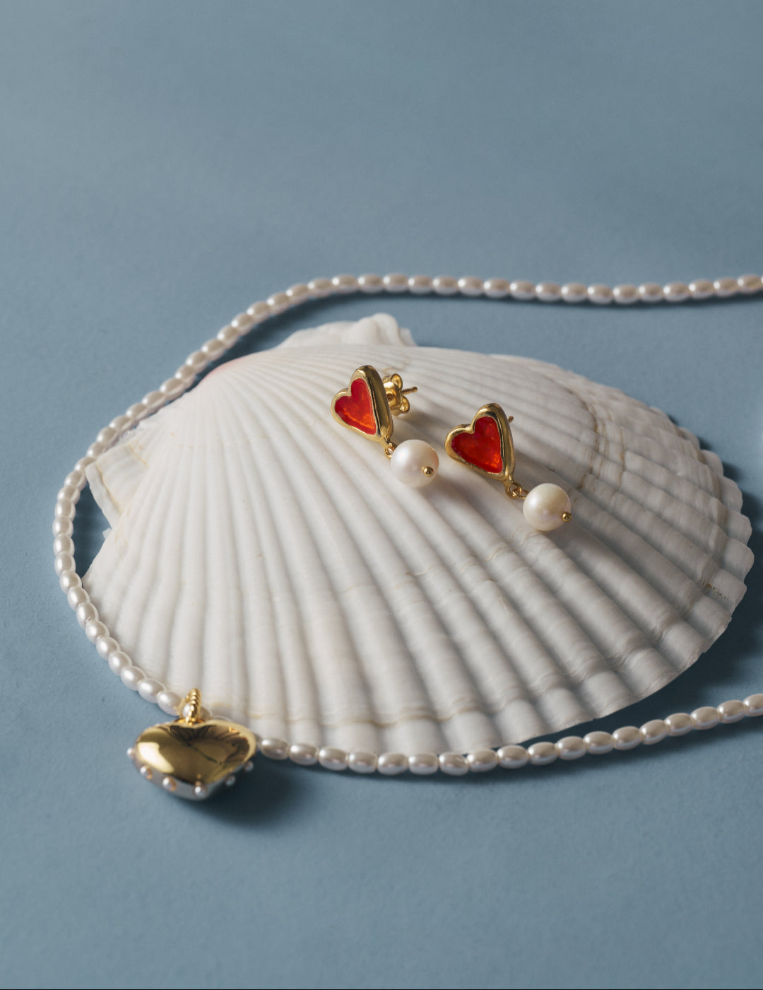 Vintage Heart-shaped Enamel Pearl Earrings gembea jewelry