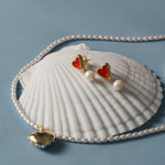 Vintage Heart-shaped Enamel Pearl Earrings gembea jewelry