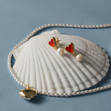 Vintage Heart-shaped Enamel Pearl Earrings gembea jewelry