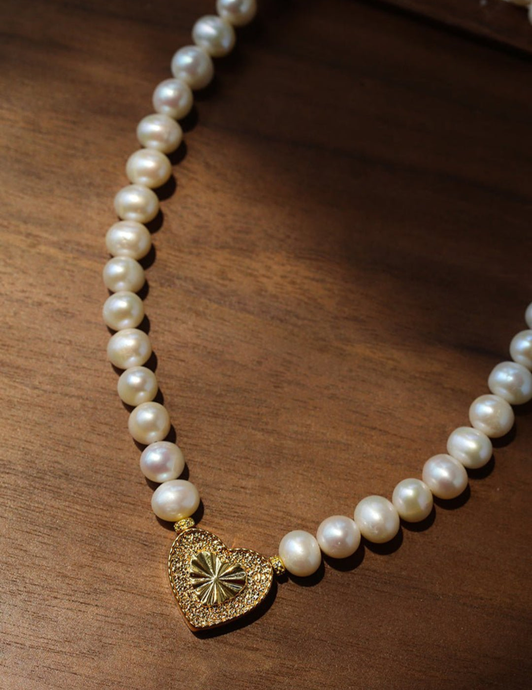 Vintage Heart Pendant Freshwater Pearl Beaded Necklace gembea jewelry
