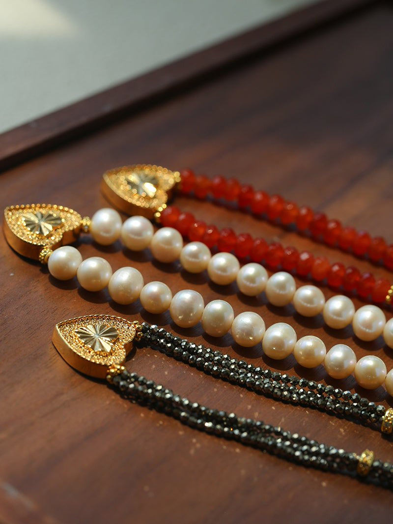 Vintage Heart Pendant Freshwater Pearl Beaded Necklace gembea jewelry