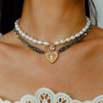 Vintage Heart Pendant Freshwater Pearl Beaded Necklace gembea jewelry