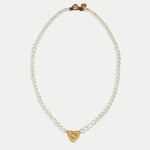 Vintage Heart Pendant Freshwater Pearl Beaded Necklace gembea jewelry