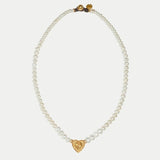 Vintage Heart Pendant Freshwater Pearl Beaded Necklace gembea jewelry