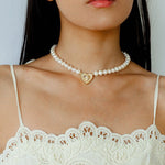 Vintage Heart Pendant Freshwater Pearl Beaded Necklace gembea jewelry