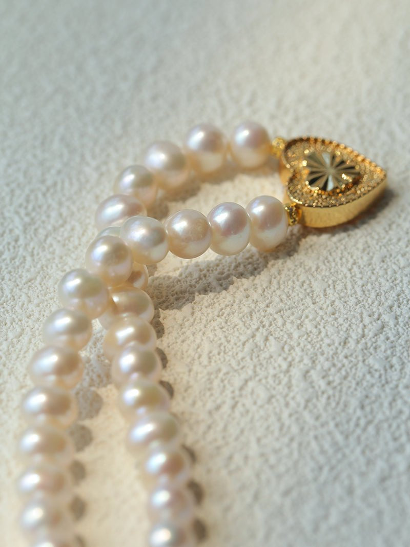 Vintage Heart Pendant Freshwater Pearl Beaded Necklace gembea jewelry