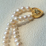 Vintage Heart Pendant Freshwater Pearl Beaded Necklace gembea jewelry