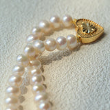 Vintage Heart Pendant Freshwater Pearl Beaded Necklace gembea jewelry