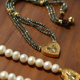 Vintage Heart Pendant Freshwater Pearl Beaded Necklace gembea jewelry