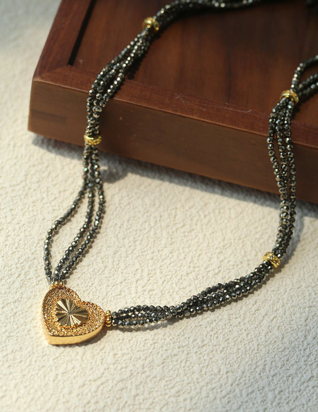 Vintage Heart Pendant Gold Ore Stone Necklace gembea jewelry