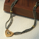 Vintage Heart Pendant Gold Ore Stone Necklace gembea jewelry