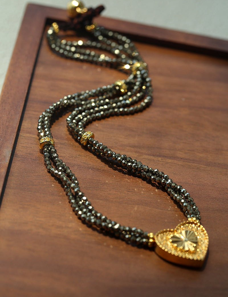 Vintage Heart Pendant Gold Ore Stone Necklace gembea jewelry