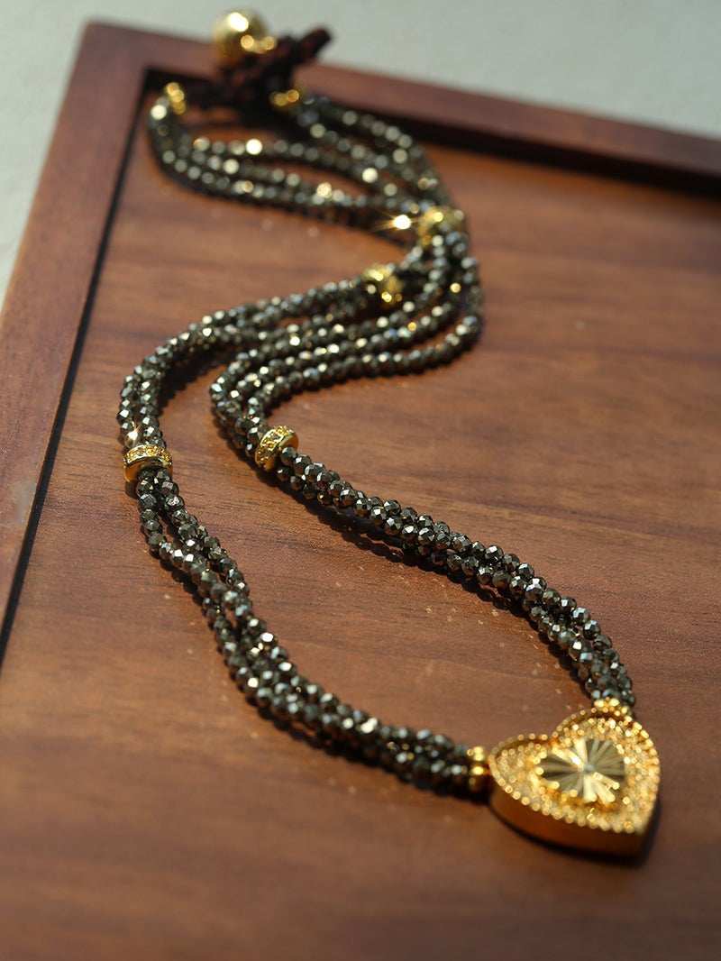 Vintage Heart Pendant Gold Ore Stone Necklace gembea jewelry