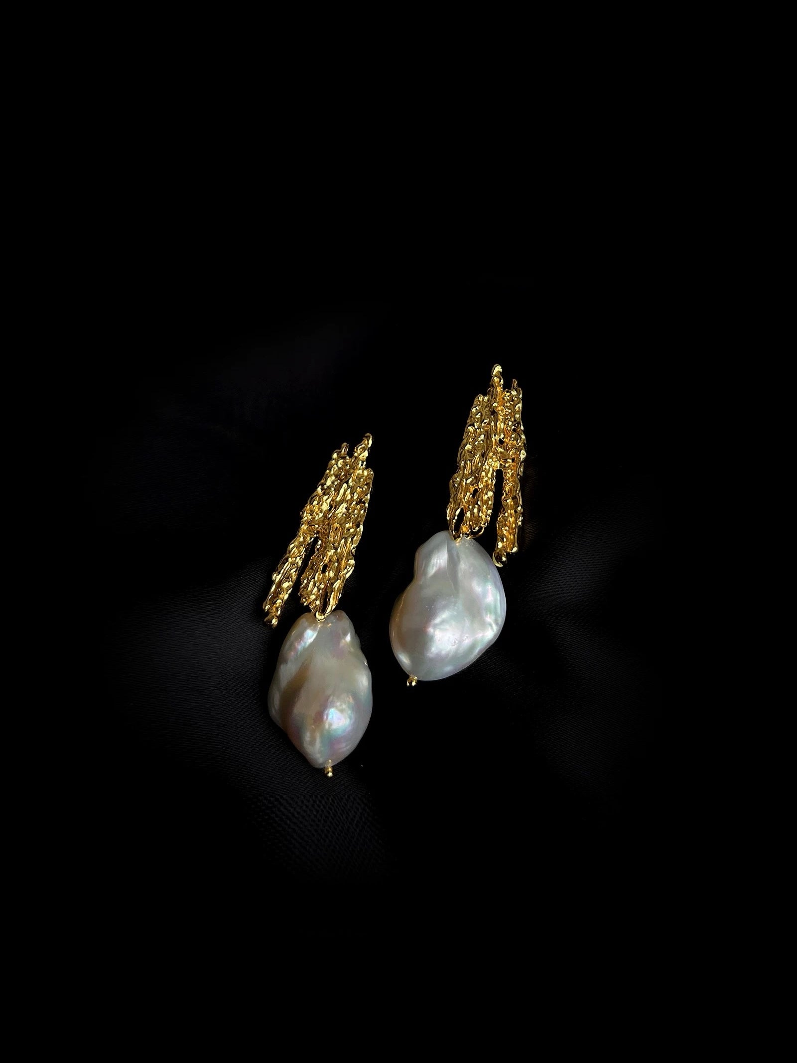 Vintage Lava Texture Baroque Pearl Drop Earrings