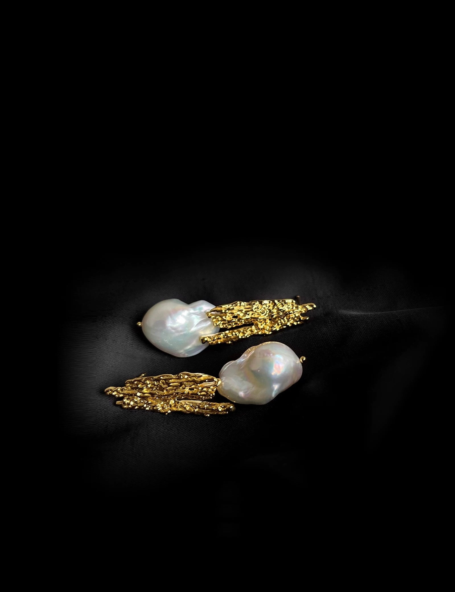 Vintage Lava Texture Baroque Pearl Drop Earrings