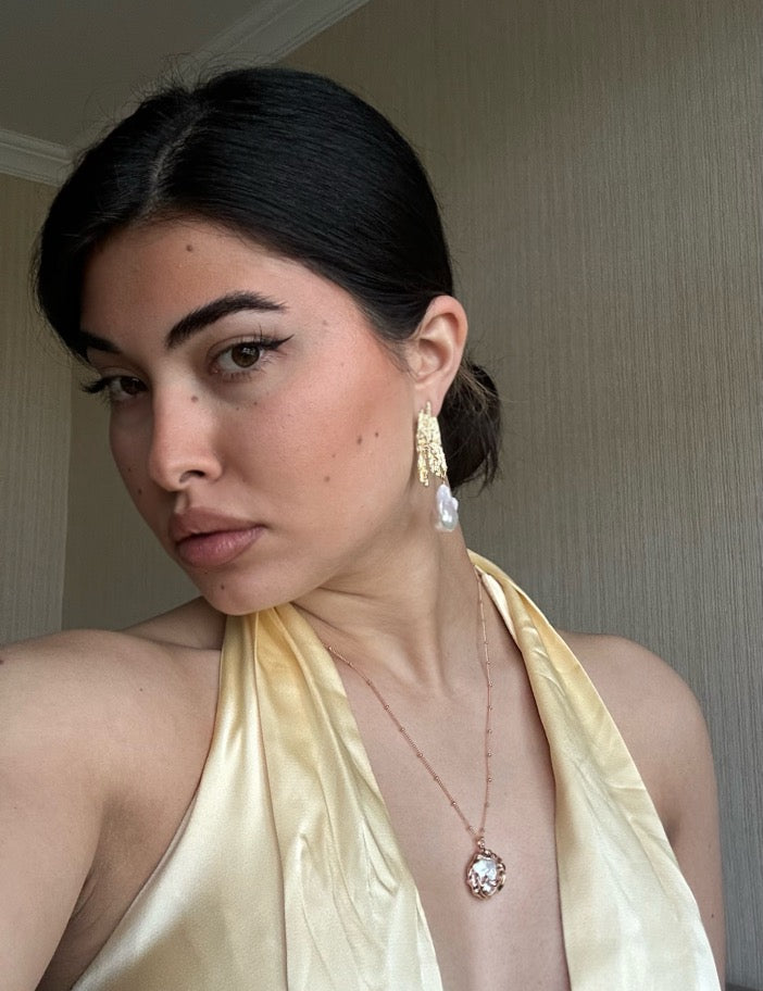 Vintage Lava Texture Baroque Pearl Drop Earrings