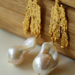Vintage Lava Texture Natural Baroque Pearl Earrings - Gembea Jewelry