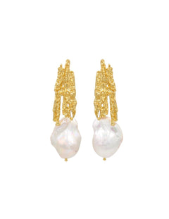 Vintage Lava Texture Baroque Pearl Drop Earrings