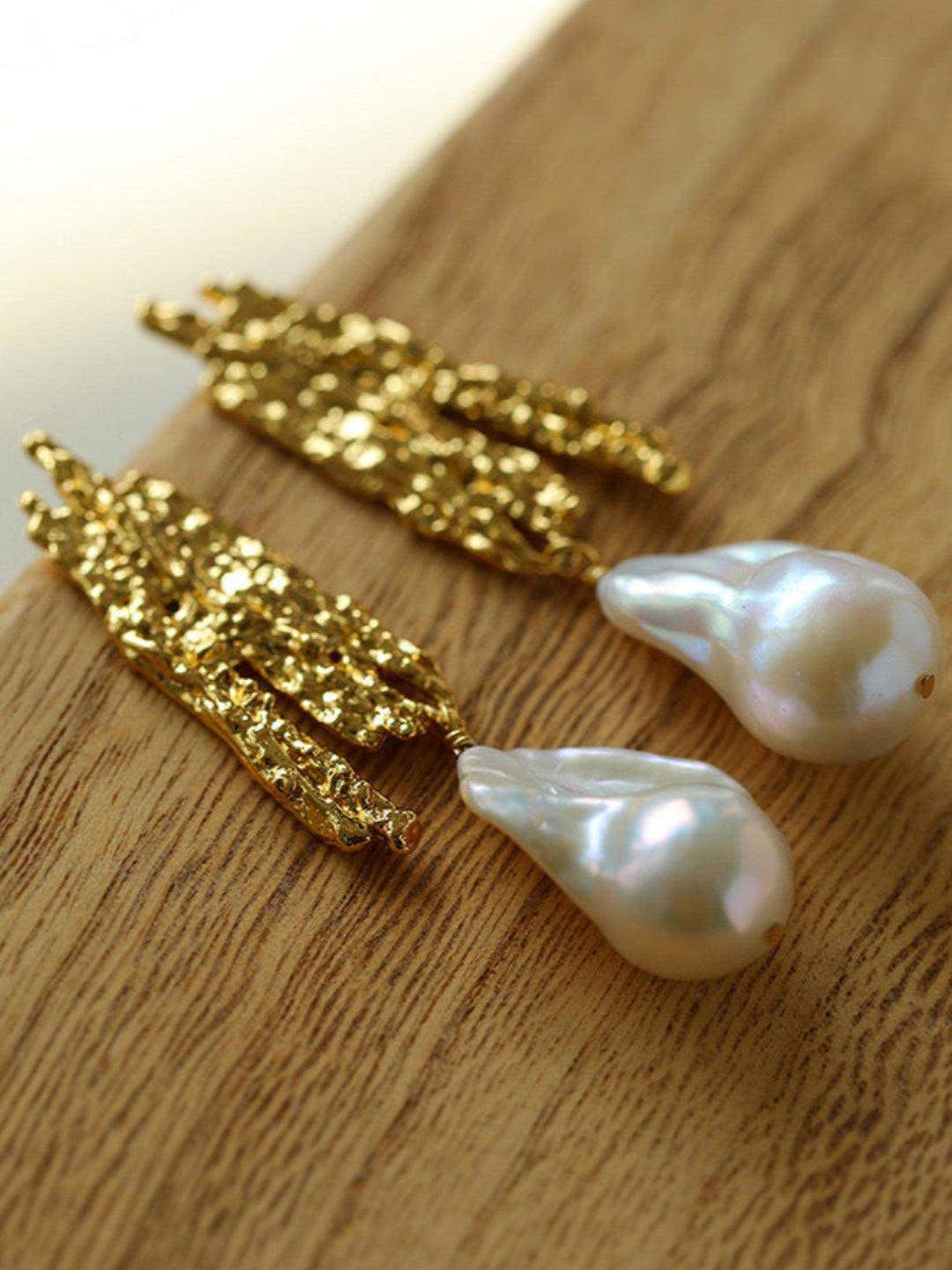 Vintage Lava Texture Natural Baroque Pearl Earrings - Gembea Jewelry