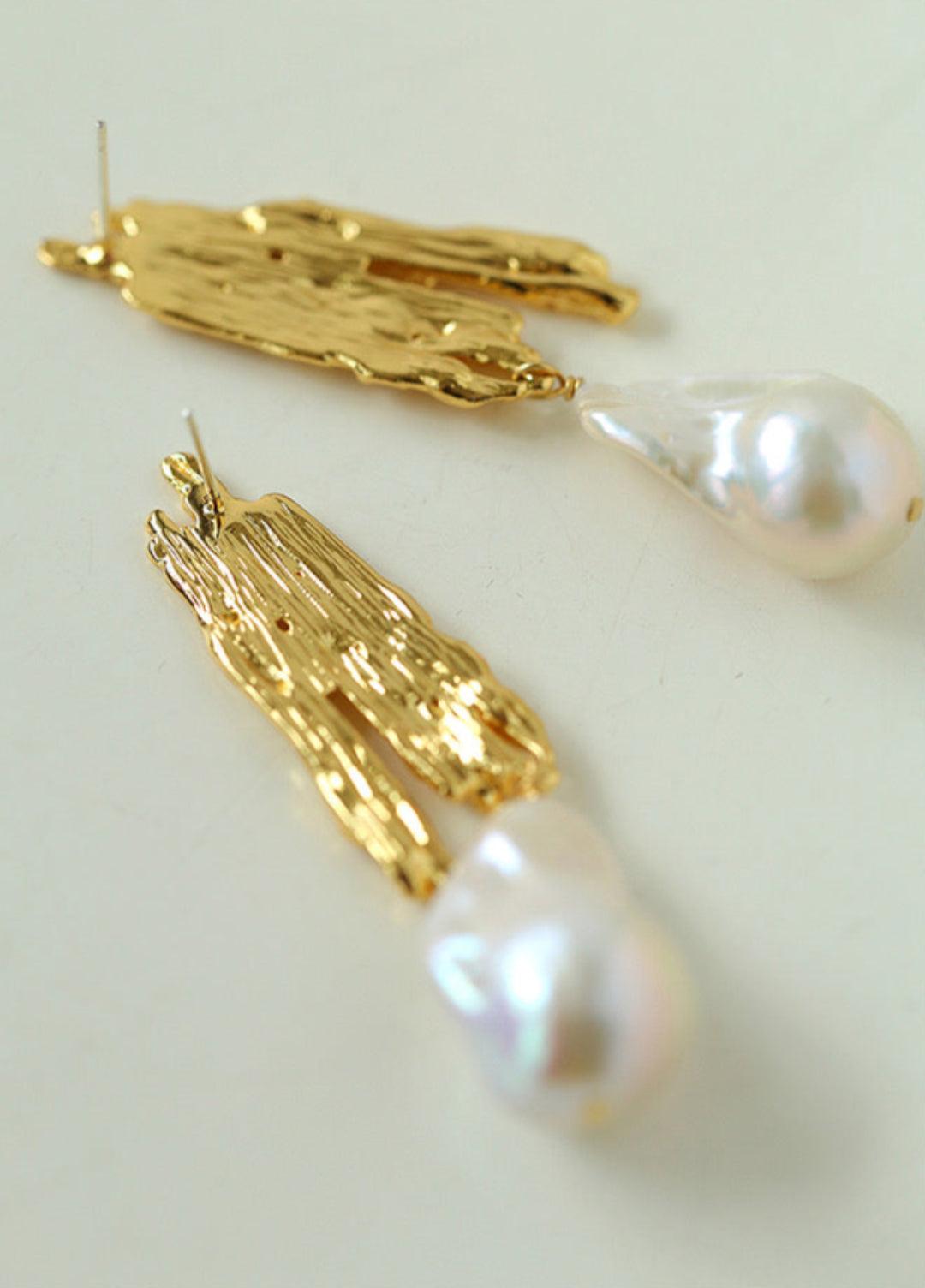 Vintage Lava Texture Natural Baroque Pearl Earrings - Gembea Jewelry