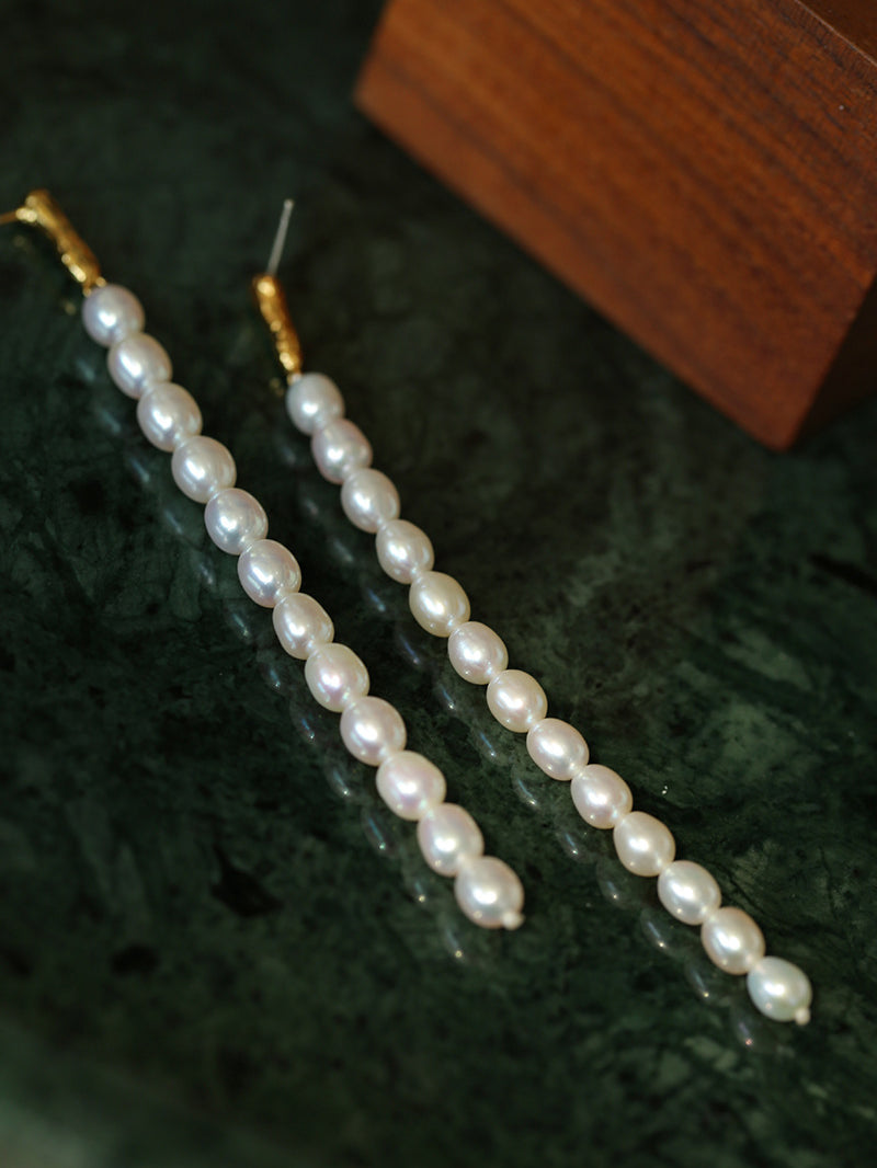 Vintage Long Pearl Beaded Drop Earrings GEMBEA JEWELRY