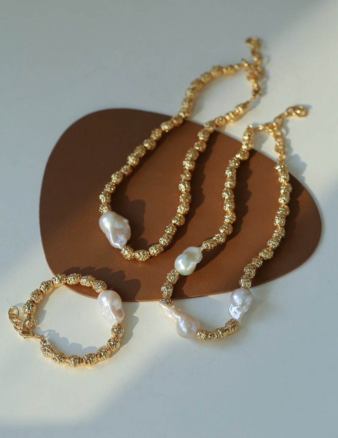 Vintage Metal Bean Baroque Pearl Necklace-Gembea Jewelry