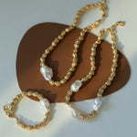 Vintage Metal Bean Baroque Pearl Necklace-Gembea Jewelry