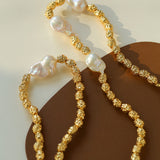 Vintage Metal Bean Baroque Pearl Necklace-Gembea Jewelry