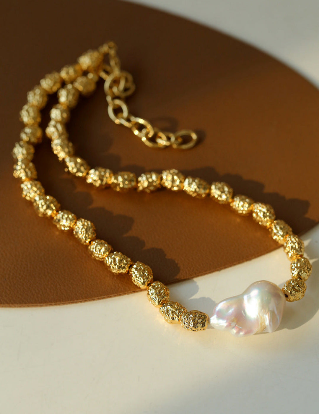 Vintage Metal Bean Baroque Pearl Necklace-Gembea Jewelry