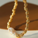 Vintage Metal Bean Baroque Pearl Necklace-Gembea Jewelry