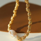 Vintage Metal Bean Baroque Pearl Necklace-Gembea Jewelry