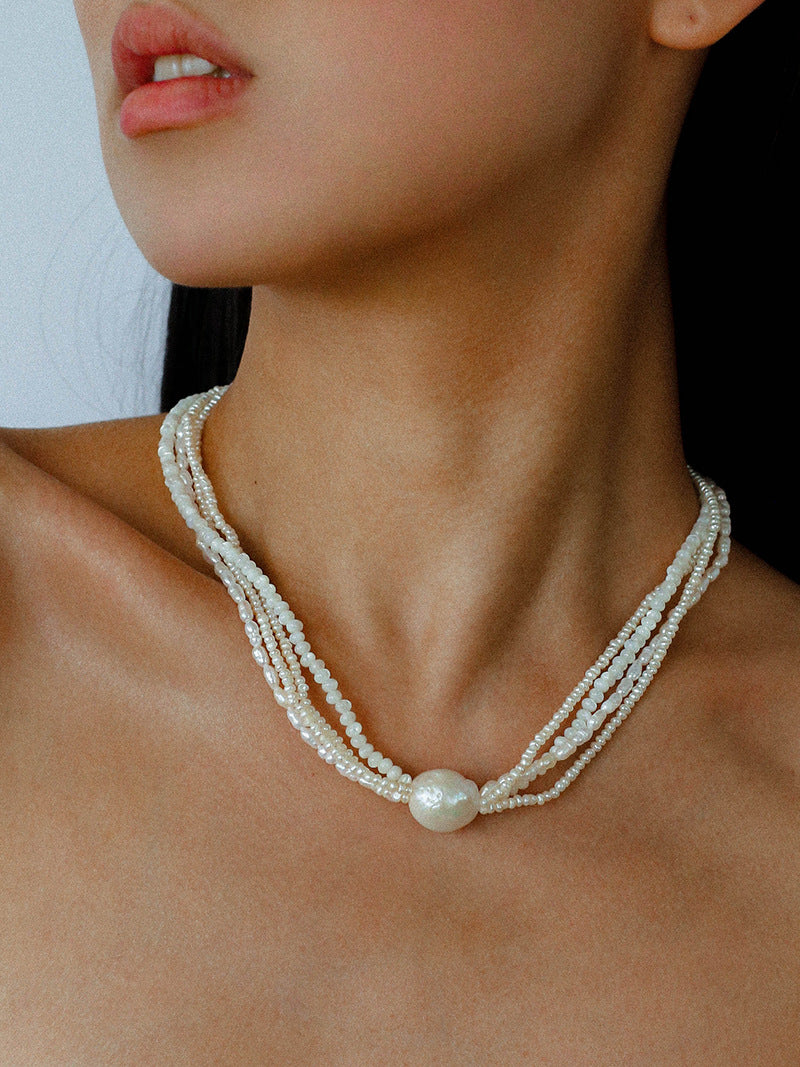 Vintage Multi-layered Pearl Shell Necklace gembea jewelry-
