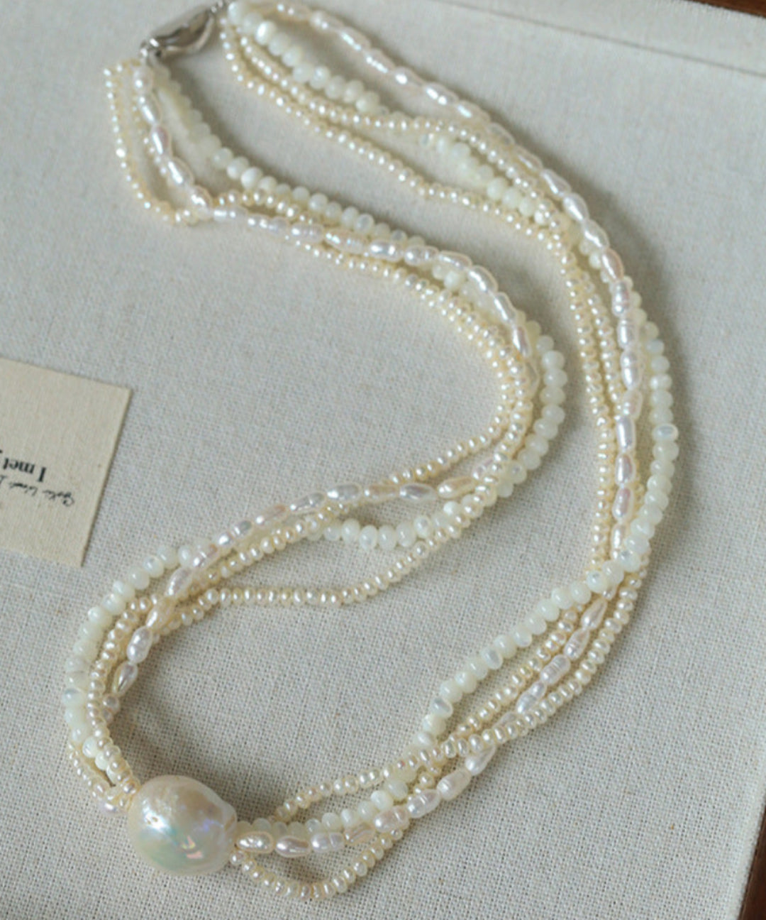 Vintage Multi-layered Pearl Shell Necklace gembea jewelry-