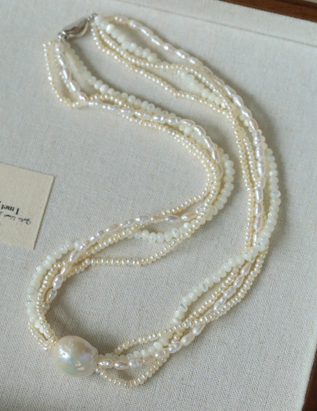 Vintage Multi-layered Pearl Shell Necklace gembea jewelry-