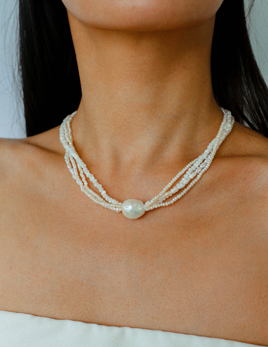 Vintage Multi-layered Pearl Shell Necklace gembea jewelry-