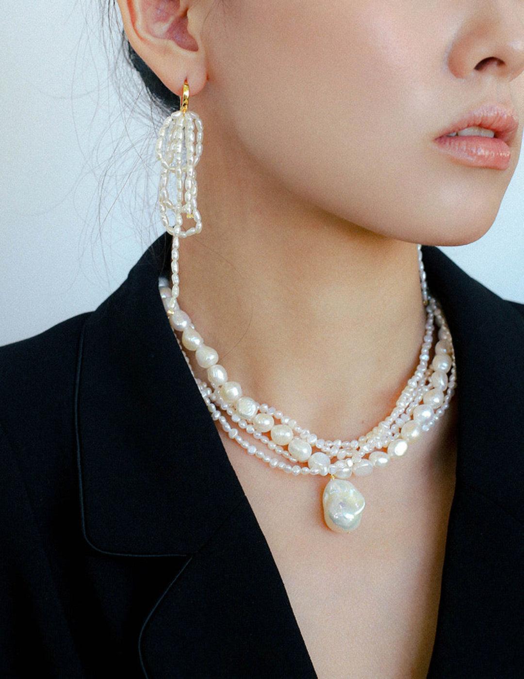 Vintage French Natural Pearl Baroque Earrings - Gembea Jewelry