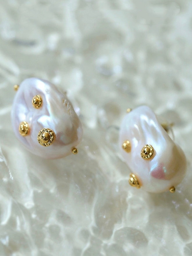 Vintage Natural Baroque Pearl Stud Earrings