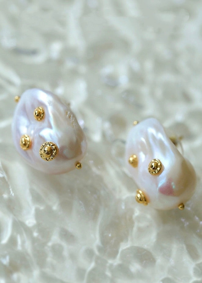 Vintage Natural Baroque Pearl Stud Earrings