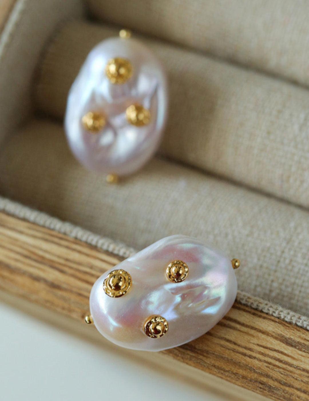 Natural Baroque Pearl Earrings French Vintage - Gembea Jewelry