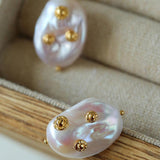 Natural Baroque Pearl Earrings French Vintage - Gembea Jewelry