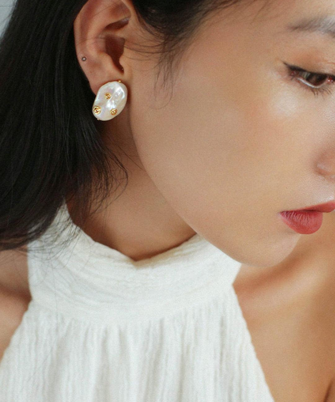 Natural Baroque Pearl Earrings French Vintage - Gembea Jewelry