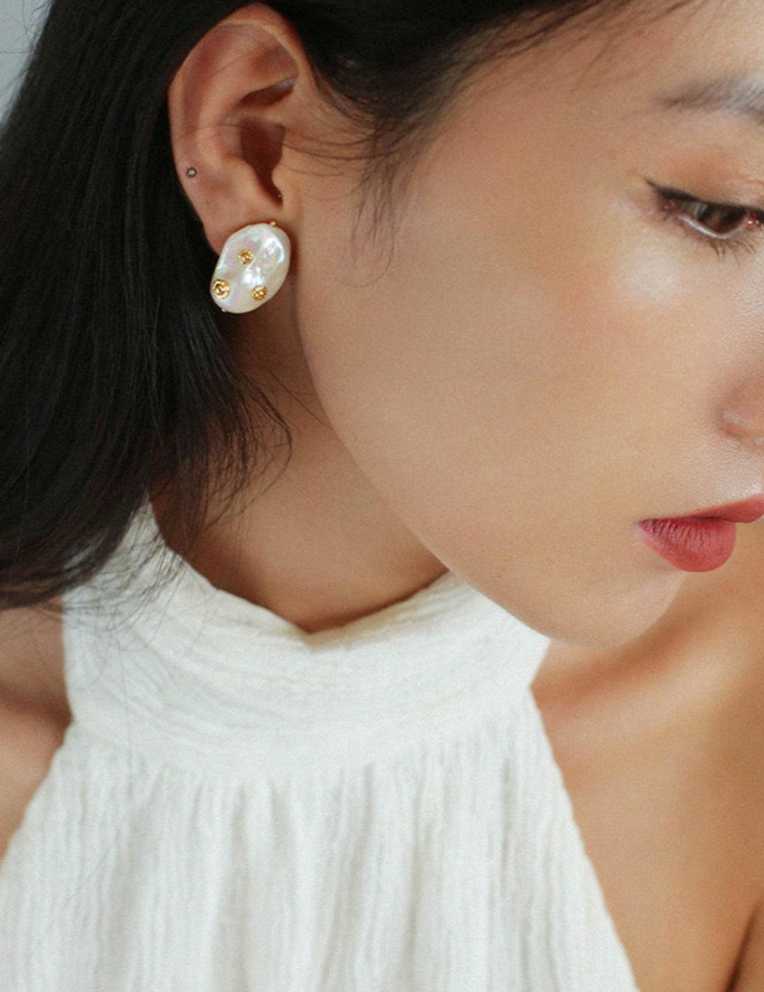 Natural Baroque Pearl Earrings French Vintage - Gembea Jewelry