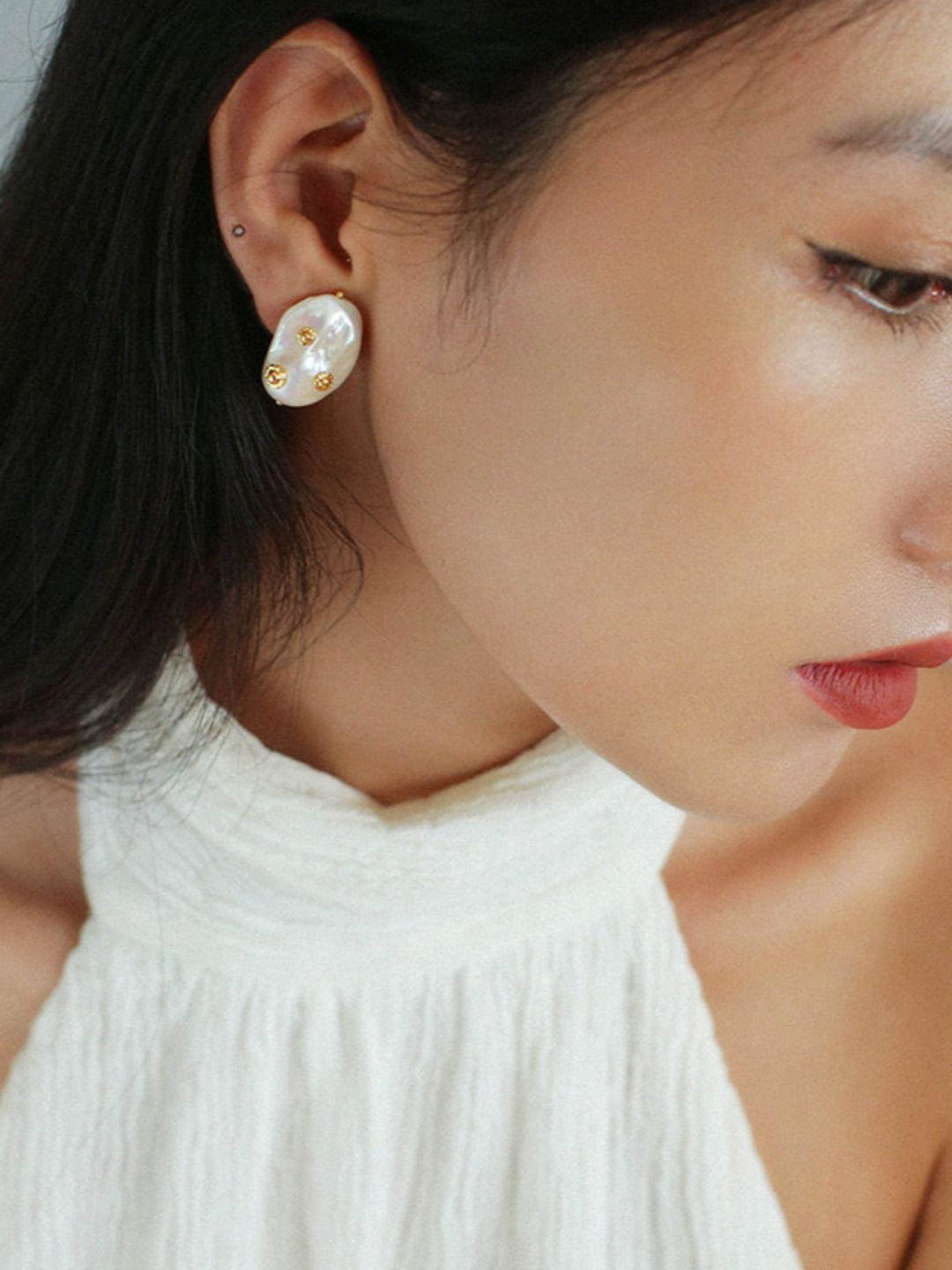 Natural Baroque Pearl Earrings French Vintage - Gembea Jewelry