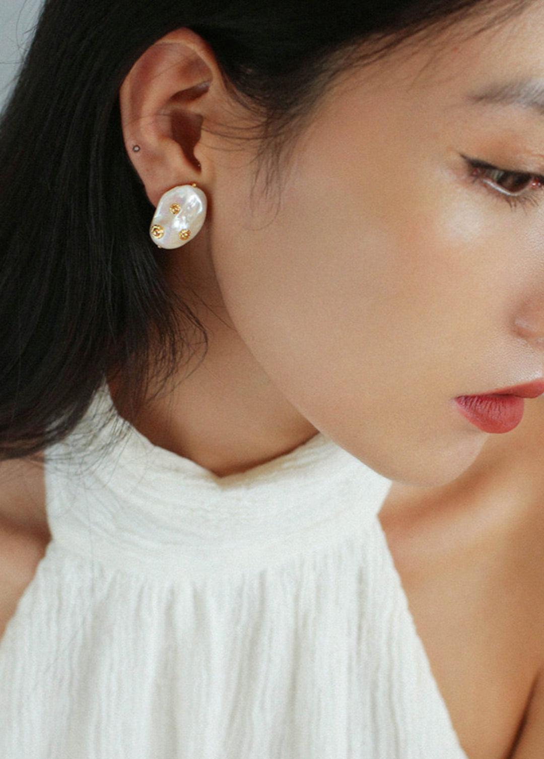 Natural Baroque Pearl Earrings French Vintage - Gembea Jewelry