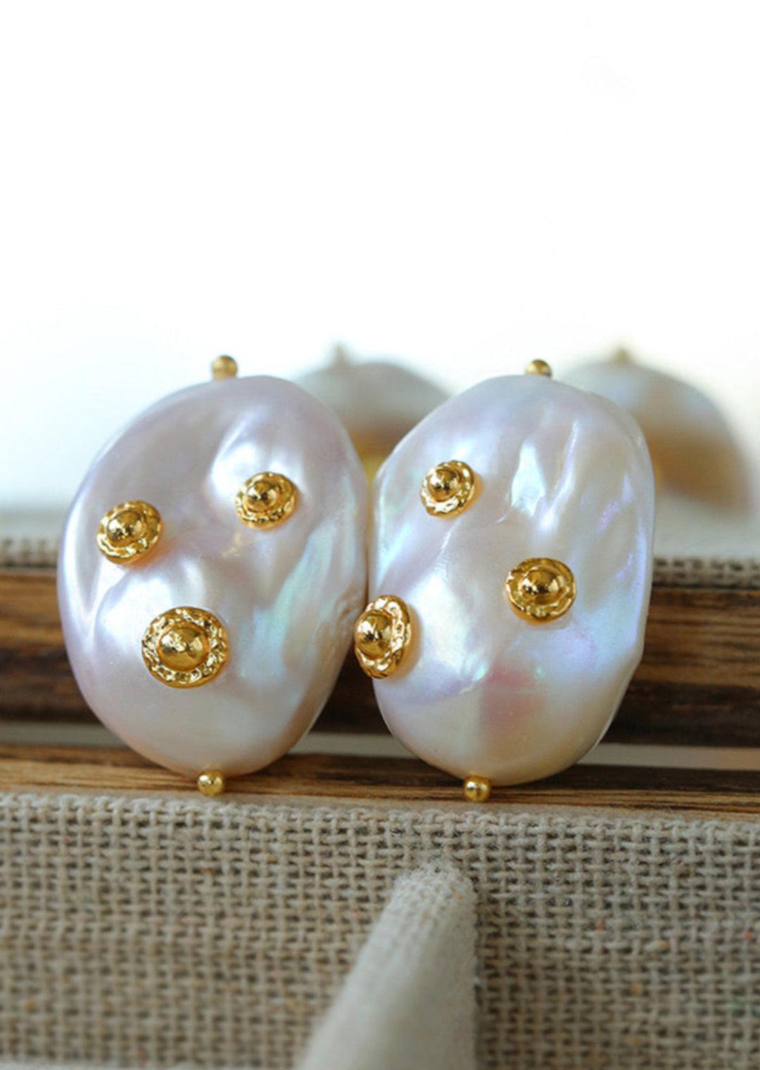 Natural Baroque Pearl Earrings French Vintage - Gembea Jewelry